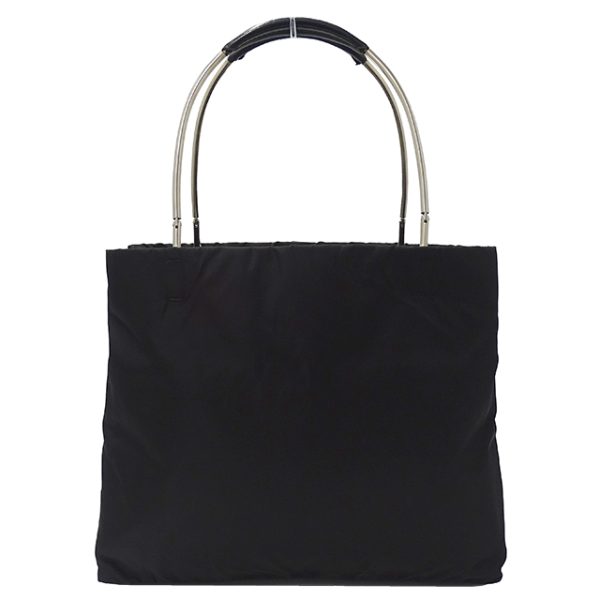 v0080167500 1 Prada Handle Plain Stylish Tote Bag Black Silver