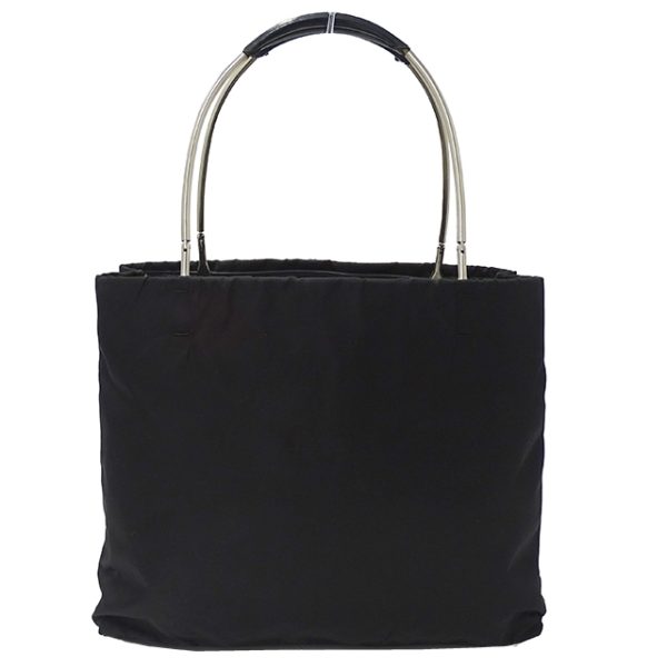 v0080167500 2 Prada Handle Plain Stylish Tote Bag Black Silver