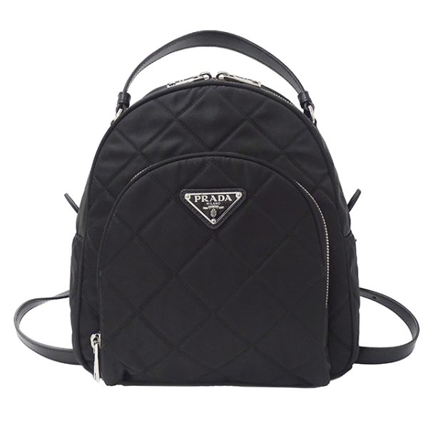 v0081346400 1 Prada Backpack Hardware Nylon Black Quilted Silver