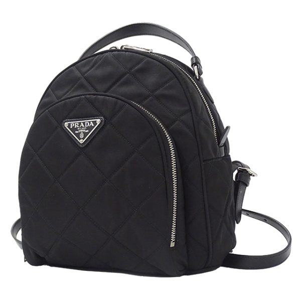 v0081346400 2 Prada Backpack Hardware Nylon Black Quilted Silver