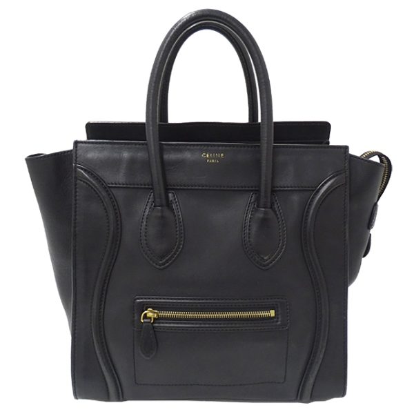 v0082144400 1 Celine Luggage Mini Shopper Tote Bag Black Leather