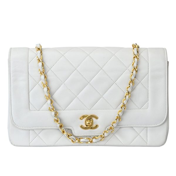 v340625 07 01 Chanel Matelasse Diana Flap Chain Shoulder White