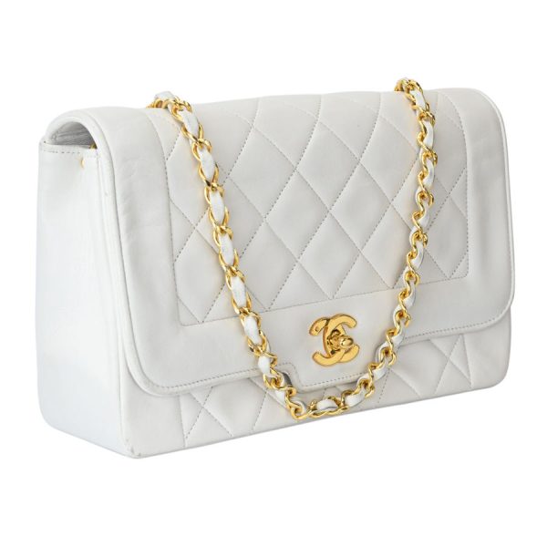 v340625 07 04 Chanel Matelasse Diana Flap Chain Shoulder White