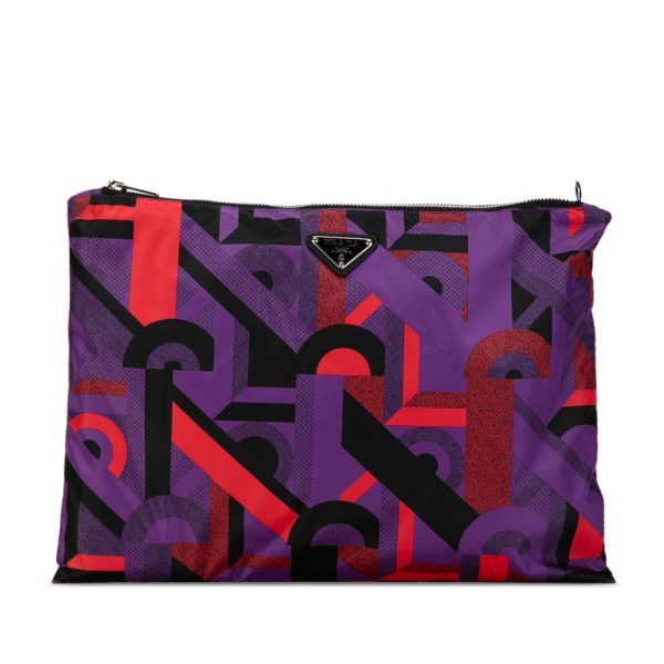 vin33jnbrik30zb3 1 Prada Triangle Logo Clutch Bag Nylon Multicolor Purple