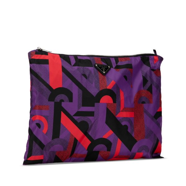 vin33jnbrik30zb3 2 Prada Triangle Logo Clutch Bag Nylon Multicolor Purple