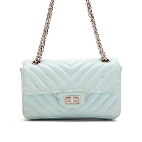 vrx829yyrej3y 1 CHANEL V Stitch 255 Shoulder Bag Calfskin Light Blue