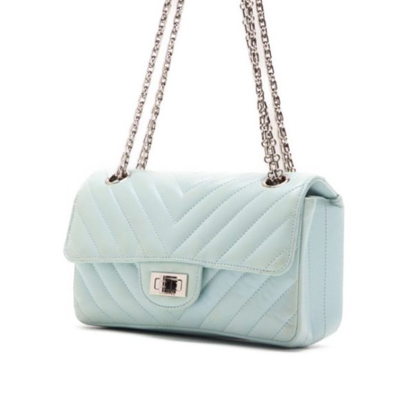 vrx829yyrej3y 2 CHANEL V Stitch 255 Shoulder Bag Calfskin Light Blue