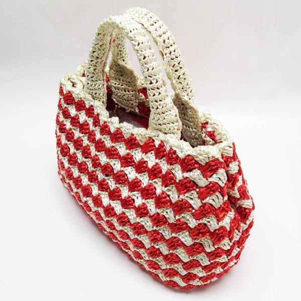 w0511i 1 Prada Handbag Canapa Straw Off WhiteRed