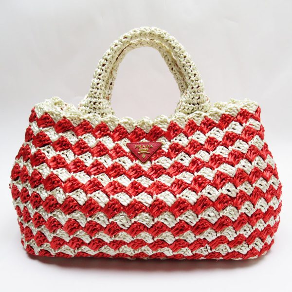 w0511i Prada Handbag Canapa Straw Off WhiteRed