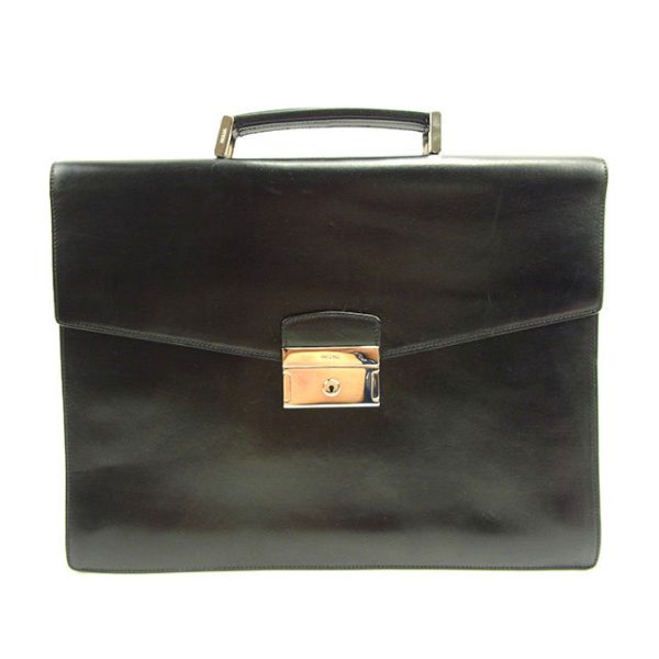 y3787 Prada Briefcase Business Bag Logo Plate Black x Silver