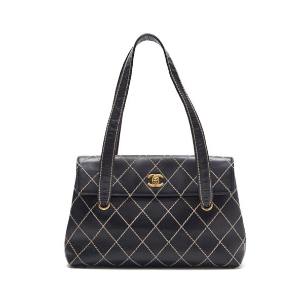 yr2ydo3pnxdqk 1 Chanel Wild Stitch Turnlock Shoulder Bag Calfskin Black Gold