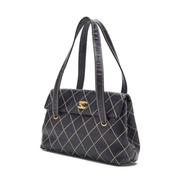 yr2ydo3pnxdqk 2 Chanel Wild Stitch Turnlock Shoulder Bag Calfskin Black Gold