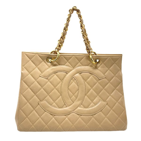 z1374 1 Chanel Handbag Caviar Skin Leather Beige