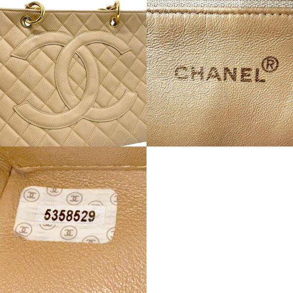 z1374 11 c Chanel Handbag Caviar Skin Leather Beige