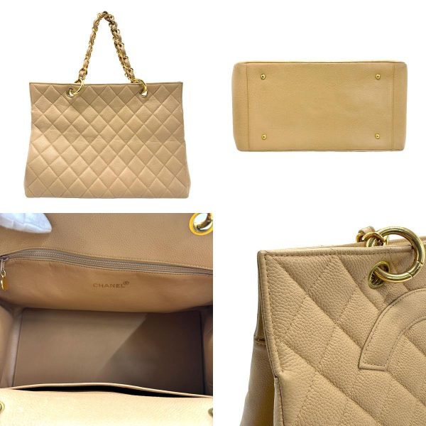 z1374 3 c Chanel Handbag Caviar Skin Leather Beige