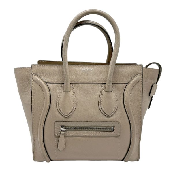 z1497 1 Celine Handbag Luggage Micro Shopper Leather Beige