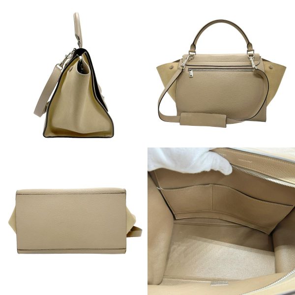 z1526 2 c Celine shoulder bag trapeze leather suede beige