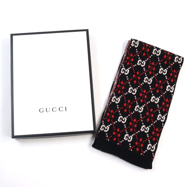 00007936 2 Gucci Cotton Wool GG Diamond Scarf Black