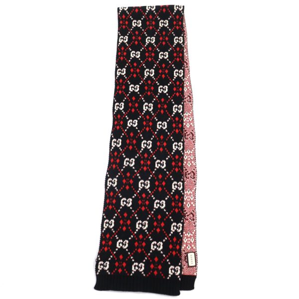 00007936 3 Gucci Cotton Wool GG Diamond Scarf Black