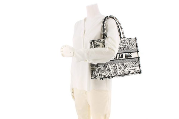 0318s34 Dior Book Tote Medium Plan de Paris White Black