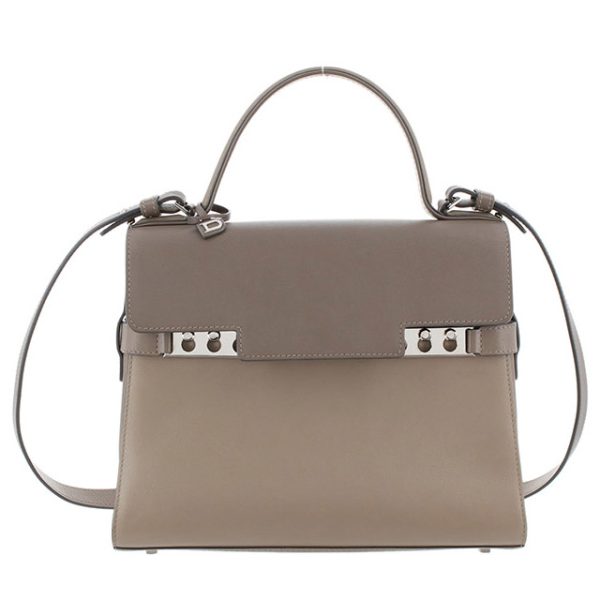 0506y01 Delvaux Tempete MM Leather Greige Silver Hardware