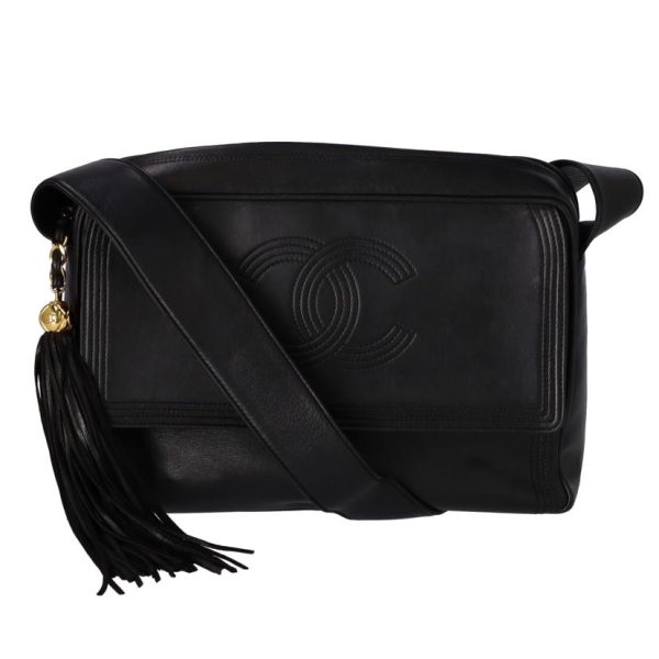 00530 1 Chanel Cocomark Fringe Shoulder Bag Black