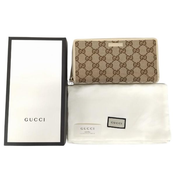 0105 2 1 Gucci GG Canvas Round Zipper Long Wallet Beige