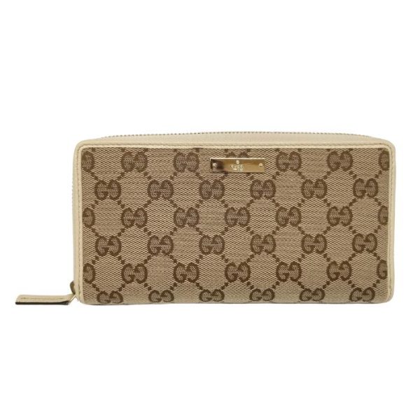 0105 2 2 Gucci GG Canvas Round Zipper Long Wallet Beige