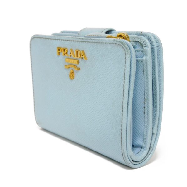 01173h 2 Prada Saffiano Martini Compact Wallet Leather Blue