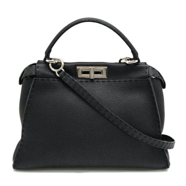 01443 1 Fendi Peekaboo Selleria Regular Bag Black Silver Hardware