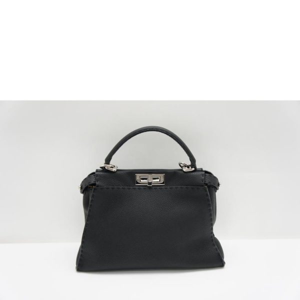 01443 2 Fendi Peekaboo Selleria Regular Bag Black Silver Hardware