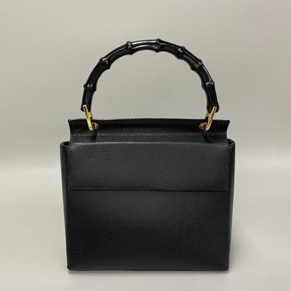 0203mnj1483 2 1 Gucci Old Gucci Vintage Bamboo Leather Genuine Leather Handbag Mini Tote Bag Black