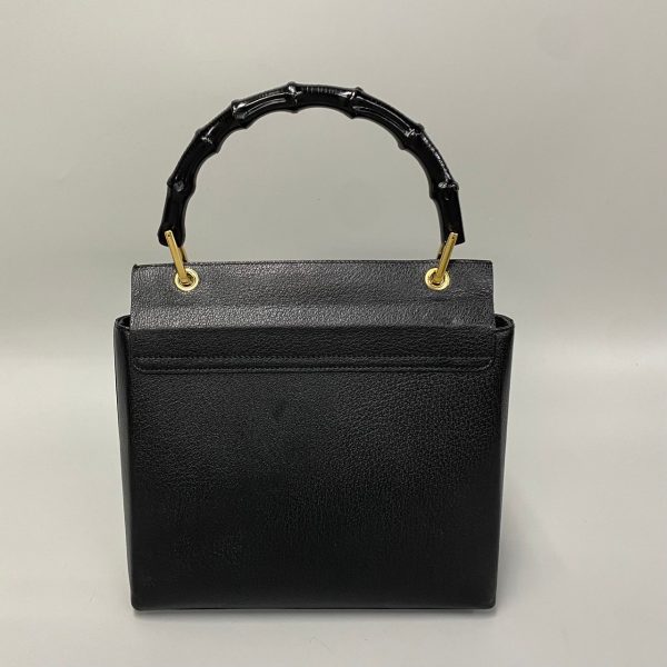 0203mnj1483 2 4 Gucci Old Gucci Vintage Bamboo Leather Genuine Leather Handbag Mini Tote Bag Black