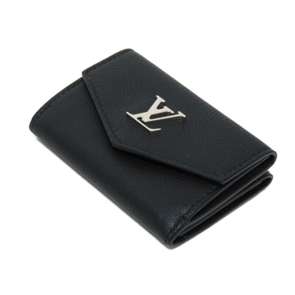 03080h 4 Louis Vuitton Portefeuille Lock Mini Trifold Wallet Leather Black