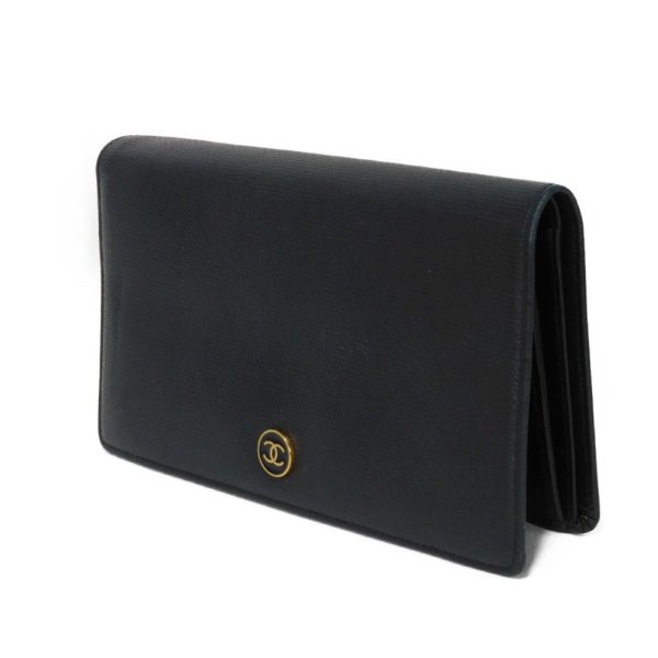 03136h 2 Chanel Long Flap Wallet Leather Black