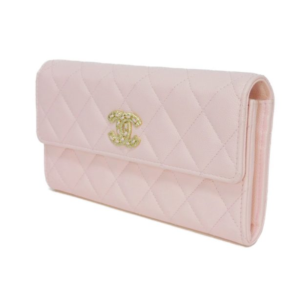 03200h 2 Chanel Long Flap Wallet Leather Pink