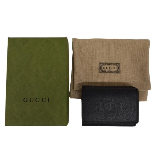 0329 4 2 Gucci Compact Trifold Wallet Logo Black