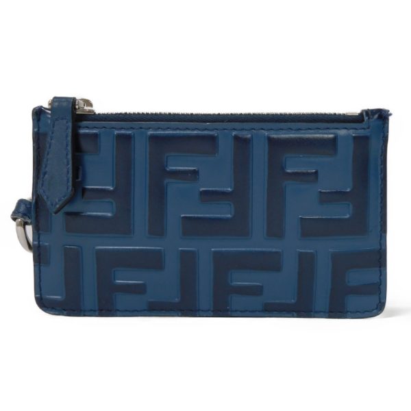 04015h 1 Fendi Coin Card Case Zucca Leather Blue