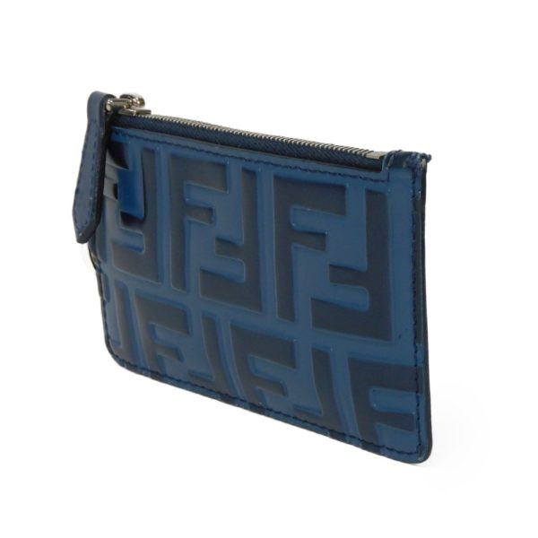 04015h 2 Fendi Coin Card Case Zucca Leather Blue