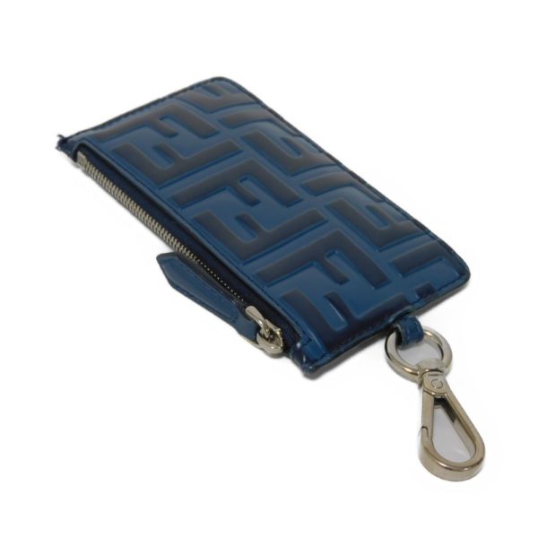 04015h 4 Fendi Coin Card Case Zucca Leather Blue