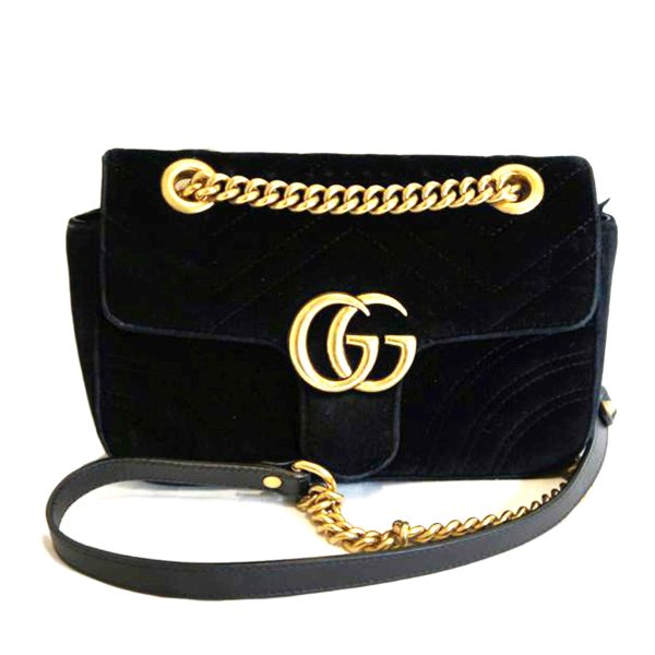 04067 1 Gucci Velor Chain Shoulder Bag Black