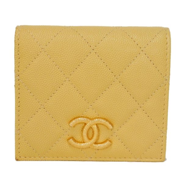 04143h 1 Chanel Small Flap Wallet Caviar Skin Yellow