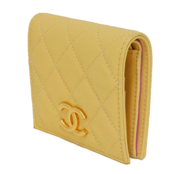 04143h 2 Chanel Small Flap Wallet Caviar Skin Yellow