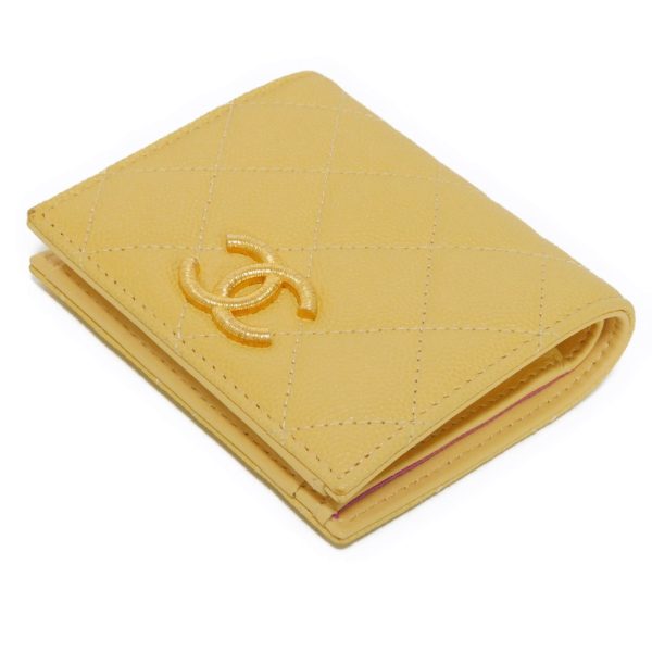 04143h 4 Chanel Small Flap Wallet Caviar Skin Yellow