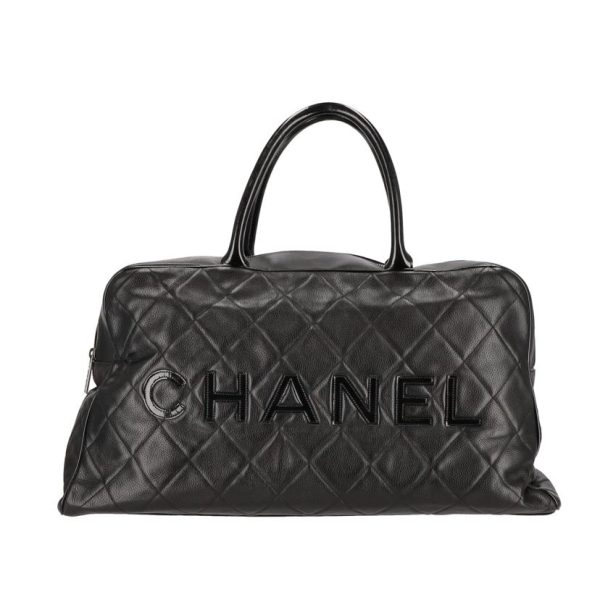 04265 1 Chanel Mattelase Caviar Skin Boston Bag Black