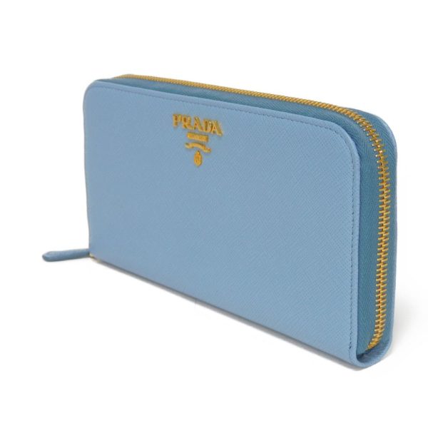 04394h 2 Prada Zip Around Wallet Saffiano Leather Blue