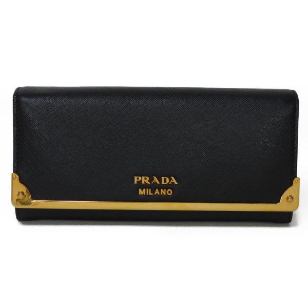 04405h 1 Prada Long Flap Wallet Saffiano Leather Black