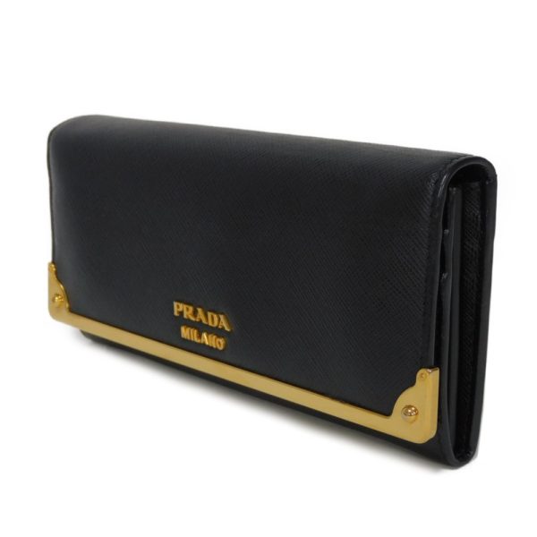 04405h 2 Prada Long Flap Wallet Saffiano Leather Black