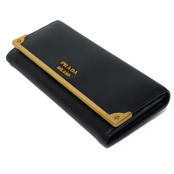 04405h 4 Prada Long Flap Wallet Saffiano Leather Black