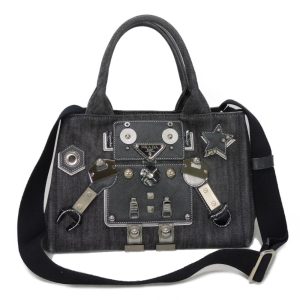 04420h 1 Prada Logo Metal Fittings Leather Business Bag Handbag Briefcase Black